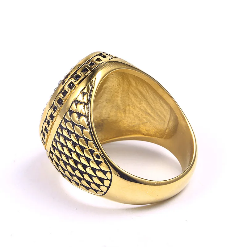 Men's Hip Hop Ring AAA+CZ Stone Bling Ice Out Gold Color Titanium Stainless Steel Cross Rings Hiphop Rapper Jewelry Size 8-14