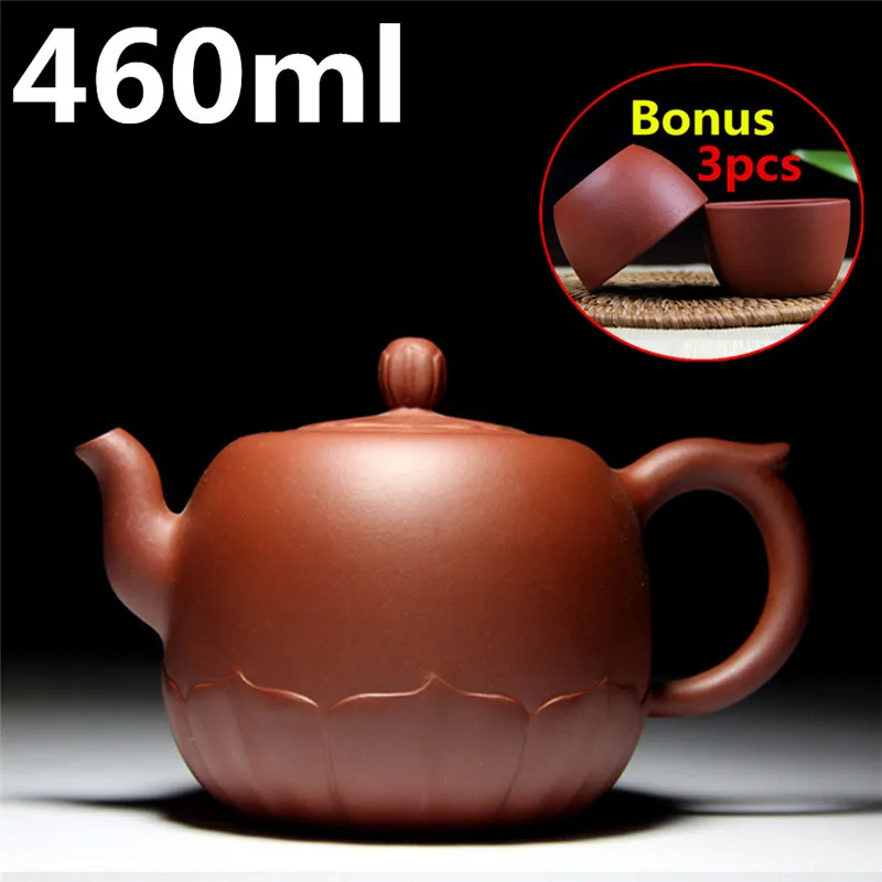 

Chinese Teapots Big Capacity 460ml Tea Pot LIAN HUA Teapot Set Bonus 3 Cups Yixing Zisha Tea Pots Purple Clay Handmade Tea Set