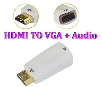 

500pcs/lot*mini HDMI to VGA male and with 3.5mm Jack Audio cable Video Converter Adapter For PC Laptop DVD