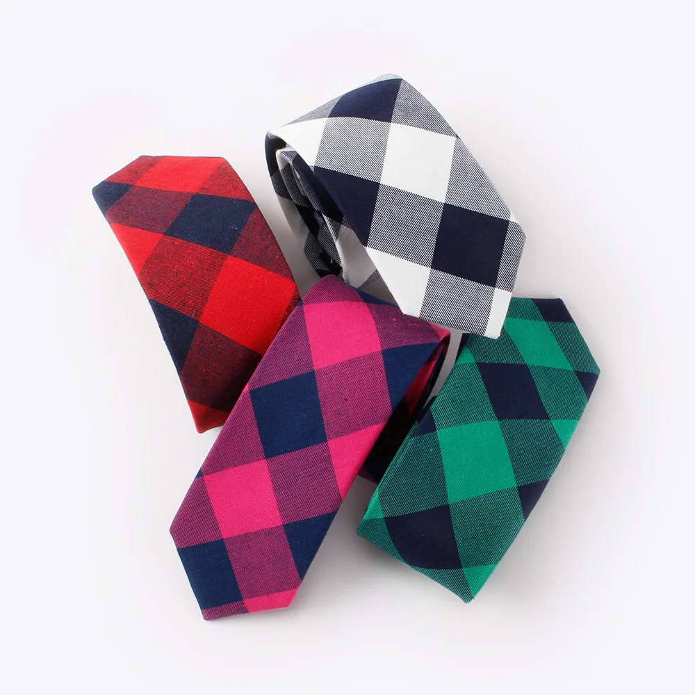 Image New Fashion Brand Ties For Men Classic Cotton Plaid Necktie Bowtie Boy Accessories Casual Red Striped Tie Slim Gravatas 6cm Ties