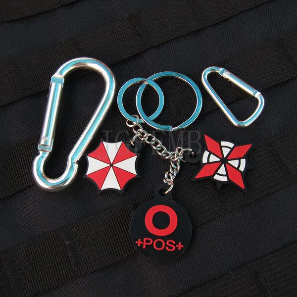 black background color design Resident Evil Umbrella Corporation Blood Type O POS Keychain ring