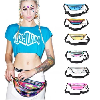 

Fashion Women Rainbow Waist Pack Belt Bag Punk Chic Travel Waist Purse Transparent PVC Adjustable Solid Bags Casual