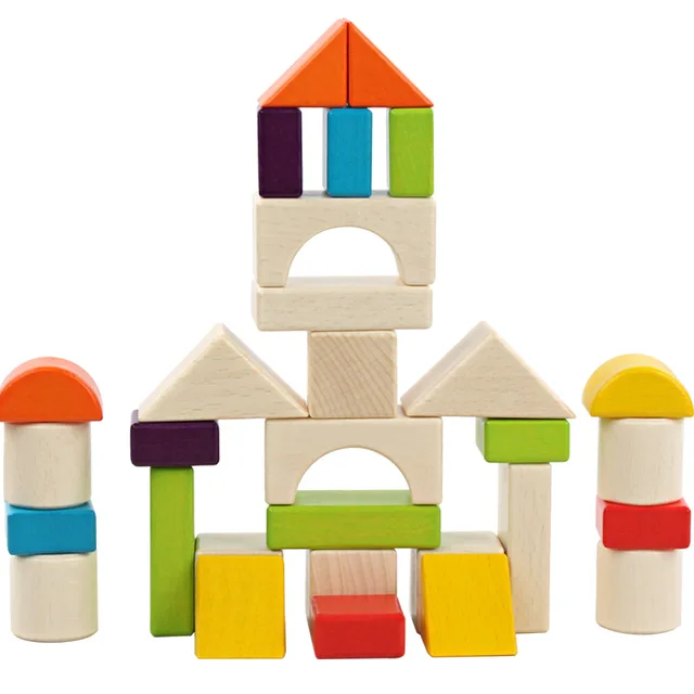 High quality wooden 30 pieces color wooden boxed wooden blocks children's educational big building blocks toys 3