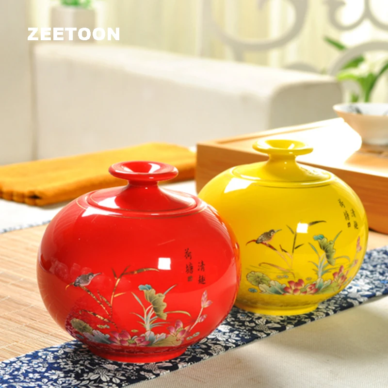 

Ceramic Kung Fu Tea Set Tea Cans Caddy Coffee Candy Storage bottle Jar Kitchen Spice Sealed Canister Teaware Vintage Home Decor