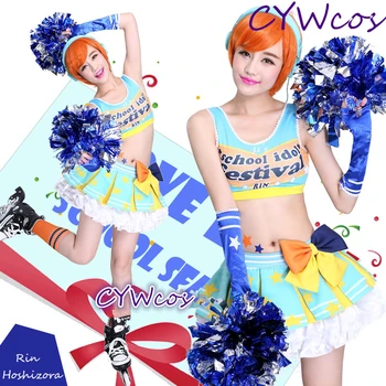 

Love Live Cosplay Rin Hoshizora Paradise Cheerleading Cosplay Costume Women Dancing Dresses Party Costumes Summer Dress Suits