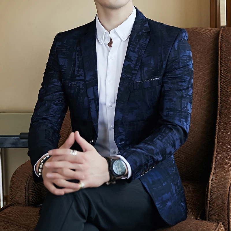 Striped Pattern Blazers Mens Slim Fit Blazer Slim Business Casual Male Stylish Spring Autumn Korean version Suit Jacket