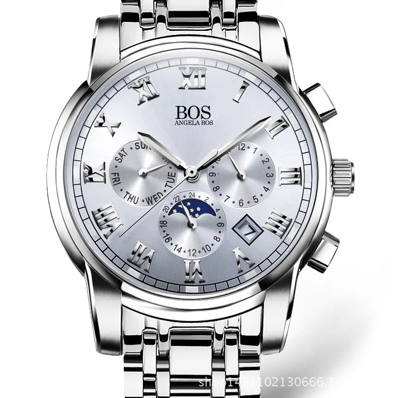 

Top Brand ANGELA BOS Sub Dial Work Waterproof Luminous Wristwatch Mens Watches Luxury Famous Men's Watches For Men Quartz-watch