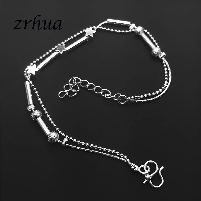 ZRHUA пляжный многослойный браслет на ногу с бусинами и звездами, цепочка на ногу, 925 пробы, серебряный браслет на ногу для модных женщин, ювелирные изделия