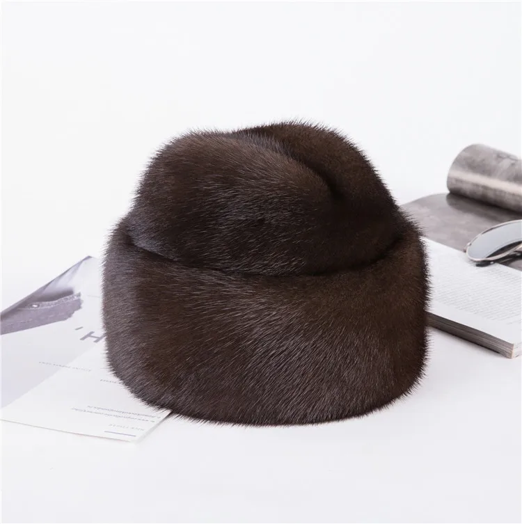 best men's bomber hats 2020 new men mink fur hat New Fashion Men's real Mink Fur Winter Warm Hat / Cap Flat frosted marten fur Hat orange mad bomber hat