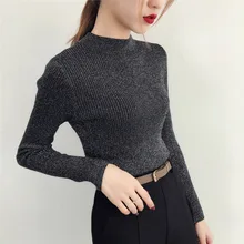Gkfnmt Shiny Lurex Autumn Winter Sweater Women Long Sleeve Pullover Basic Sweaters Women 2018 Korean Style Knit Pink Tops Femme