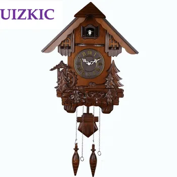 

Large fashion vintage wall modern design wooden cuckoo clock carving photo switchable timekeeping children room kids gifts