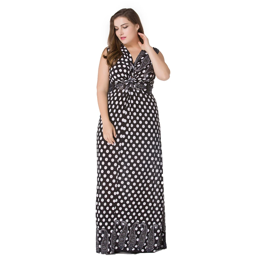 

Summer Casual Dresses Dot Plus Size Bohemian V-Neck Beach Dress