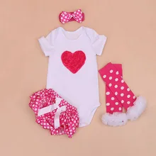 Комплект из 4 предметов, Одежда для новорожденных девочек с красной любовью, лидер продаж, розовое в горошек атласные шорты, повязка на голову, леггинсы для детей от 0 до 24 месяцев