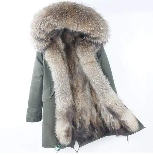 Новинка, модное зимнее женское пальто с натуральным мехом, большой воротник из натурального меха енота, подкладка из меха енота, парки с капюшоном - Цвет: 29