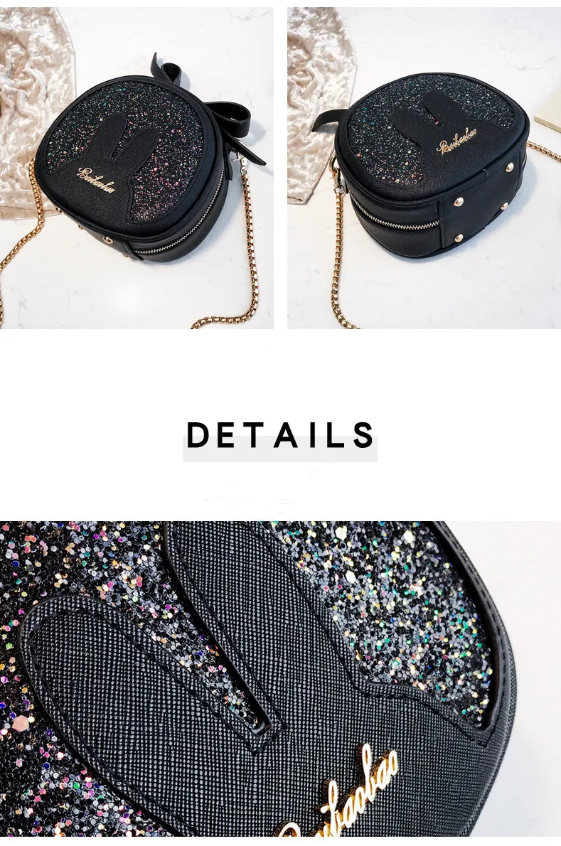 Beibaobao мультфильм рюкзак для девочек Crossbody мешок цепи плечо маленькая круглая сумка Симпатичные Блестками Дизайнерские пакеты