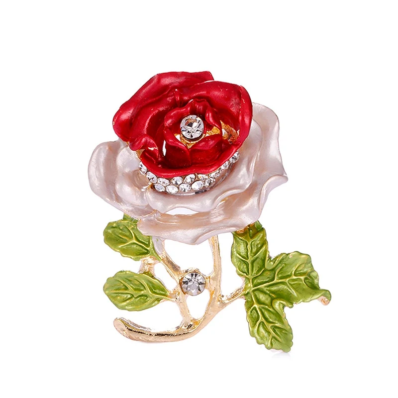 Enameled Red Rose Flower Brooch Pin Women's Jewelry Brooches Dripping