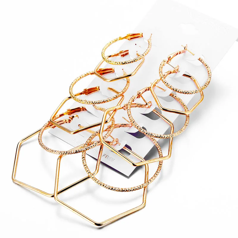 

2019 New Simple Earrings Popular Wild Personality Round Lady Geometric Exaggerated Six-piece Set Earring Set