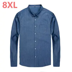 2018 Новинка 8XL 6XL 5XL Мужская джинсовая рубашка с длинными рукавами camisa masculina платье рубашка мужская брендовая Модная Джинсовая ковбойская