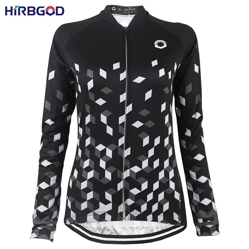 

HIRBGOD Black Retro Summer Cycling Clothing Women Cycling Jersey Long Sleeve Breathable Quick Dry Bike Jersey Women Shirts,HI298