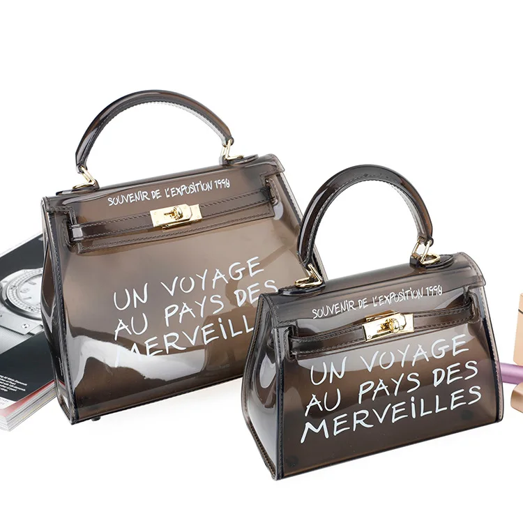 

New 2019 Women Fashion Transparent PVC Clear Alphabet Jelly Shoulder Bag Letters Candy Color Water Proof Messenger Tote Handbag