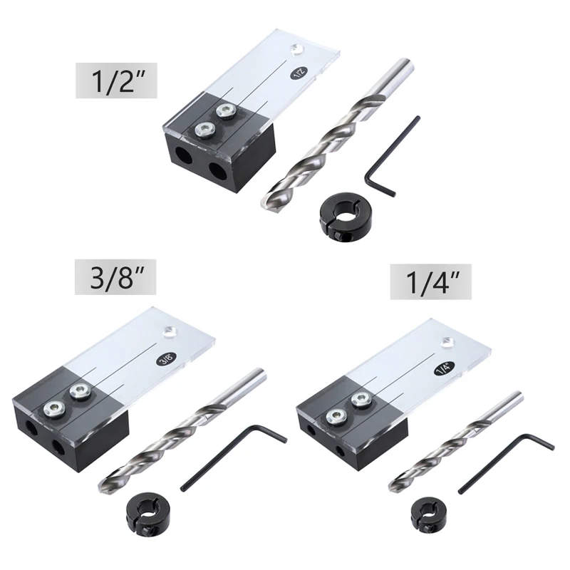 Дюбель джиг акриловая закаленная сталь карманное отверстие джиг 1/2 ''3/8'' 1/4 ''вертикальный сверлильный направляющий отверстие локатор для деревообрабатывающих инструментов - Цвет: D