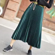 Весна новое поступление металлическая брошь винтажная бархатная плиссированная юбка элегантная длинная юбка женская 12 цветов на выбор