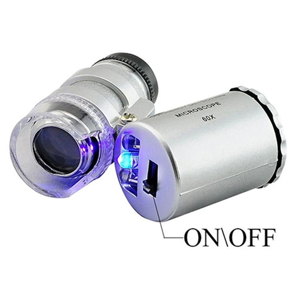 

Hot 60X Handheld Magnifying Glass Mini Pocket Microscope Loupe UV Currency Detector Jeweler Magnifier With LED Light