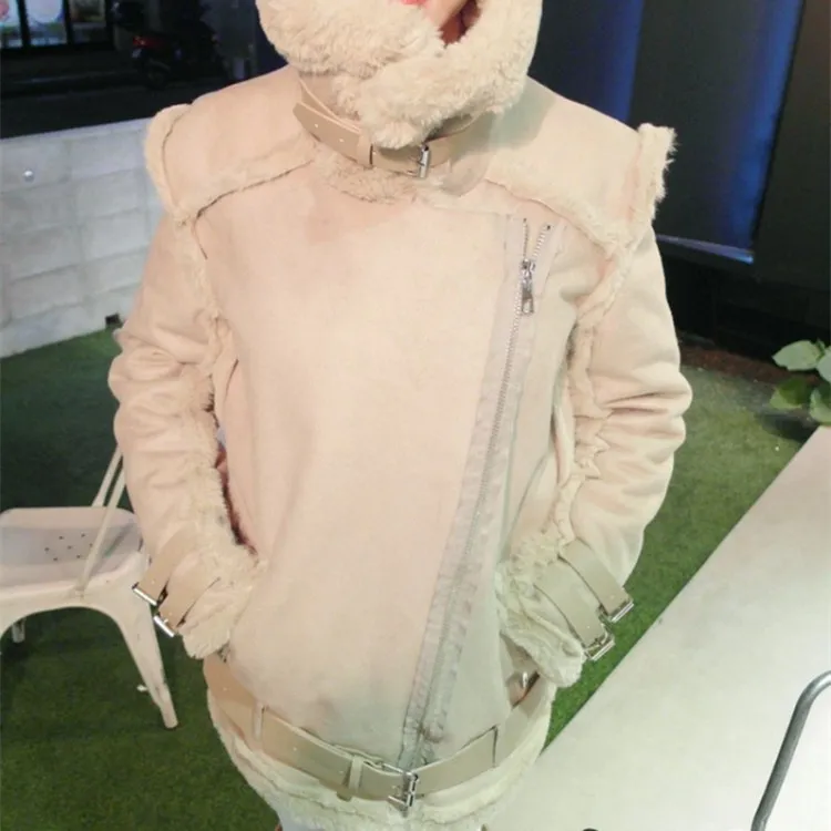 New Arrival Female Turn-Down Collar Suede Outerwear Women Faux Fur Thicken Jacket Winter Pockets Warm Sheepskin Coats