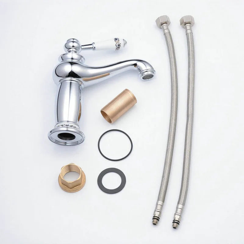 SRJ Bathroom Brass Faucet Cold And Hot Water Tap Brushed Antirust Washbasin Faucet Soft Water Prevents Splashing 