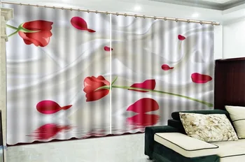 

Low Price Curtain Window Promotion White Silk Red Rose Petals HD Digital Print 3d Beautiful Blackout Curtains