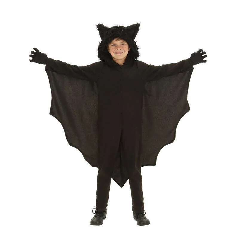 

2019 New Child Anime Cosplay Cute Bat Costume Kids Halloween Costumes For Girls Black Jumpsuit Connect Wings Cosplay Batman