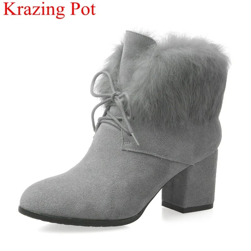 

2018 new arrival large size cow suede ankle boots square heel zipper solid concise snow boots keep warm runway winter shoes L50