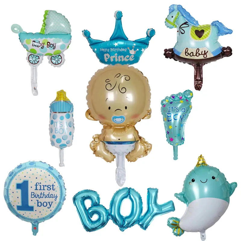 

9pcs Baby Boy/Girl 1st Birthday Party Balloons Blue Pink Baby Shower Balloon 1 Year Old Birthday Party Decorations Kids Balloons