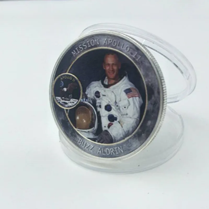 

100 Pcs The Mission Apollo 11 coin Neil Michael Buzz astronaut hero silver plated 40 mm Lunar Probe Project moon decoration coin