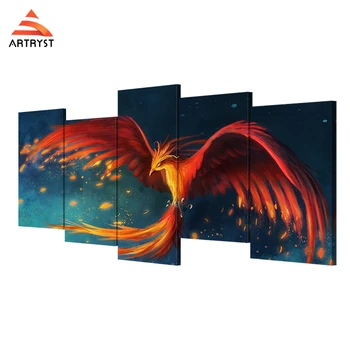 

Artryst Fire phenix Cartoon Ainimation Pictures Home Decor Wall Art 5 piece Canvas Painting for Sale with frame LC014