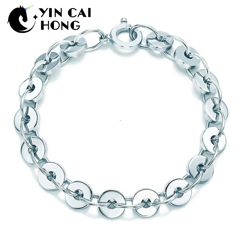 

YCH Charm Gift 925 Sterling Silver Round Block TIFF Attractive Elegance Temperament Bracelet World Jewelry