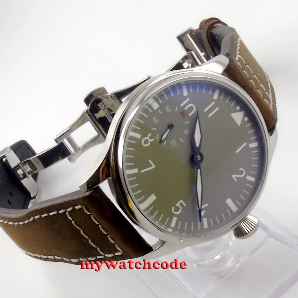 

44mm parnis grey dial 6497 movement deployment calsp hand winding mens watch 458