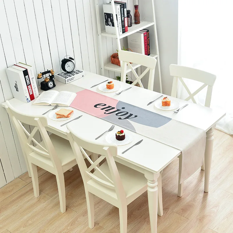 

American style Table Runner Letter Printed cotton linen birthday wedding table runners home dinning table decor runner placemat
