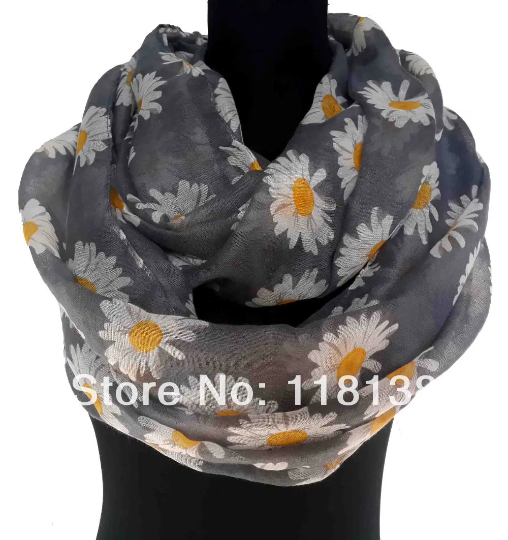 

Fashion Daisy Flower Print Floral Infinity Scarf Circle Loop Cowl Ladies Accessories Gift, Free Shipping
