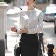 Модные женские деловые костюмы юбка из двух частей и топ комплект офисные женские блузки белый длинный рукав OL стили