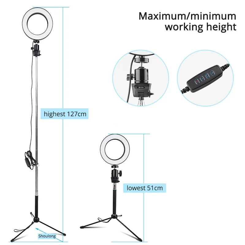 SAMTIAN светодиодный кольцевой светильник для селфи, студийный светильник с регулируемой яркостью для фотосъемки, с держателем для телефона, с usb-разъемом, селфи-палка, штатив для Youtube