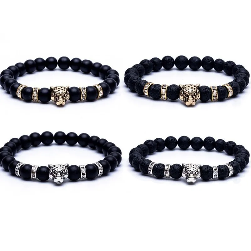 

Classic Natural Stone Beads Men Bracelets Lucky Charm Matte / Lava Bead Onyx Stone Matt Tiger Leopard Lion Bracelets Men Jewelry