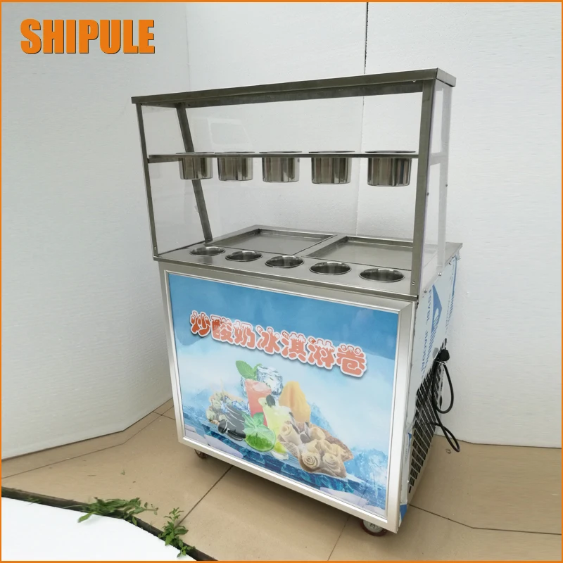 

Free shipping thailand roll fry ice cream machine double square pan fried ice cream machine with 10 cooling tanks
