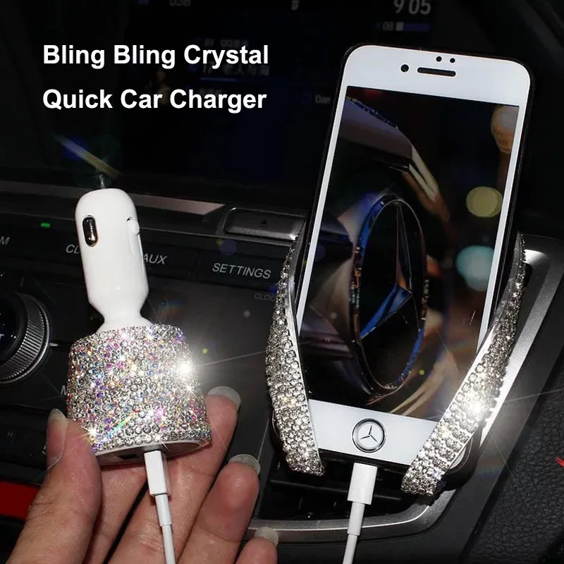 Crystal-Rhinestones-Quick-Charge-3.1-Car-Charger-for-Mobile-Phone-Dual-Usb-Rotate-Fast-Charging-1