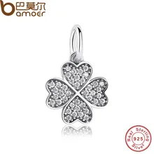Happiness Four-Leaf Clover Pendant Charms Fit Original Bracelet & necklace 925 Sterling Silver Symbol Of Lucky In Love PAS136