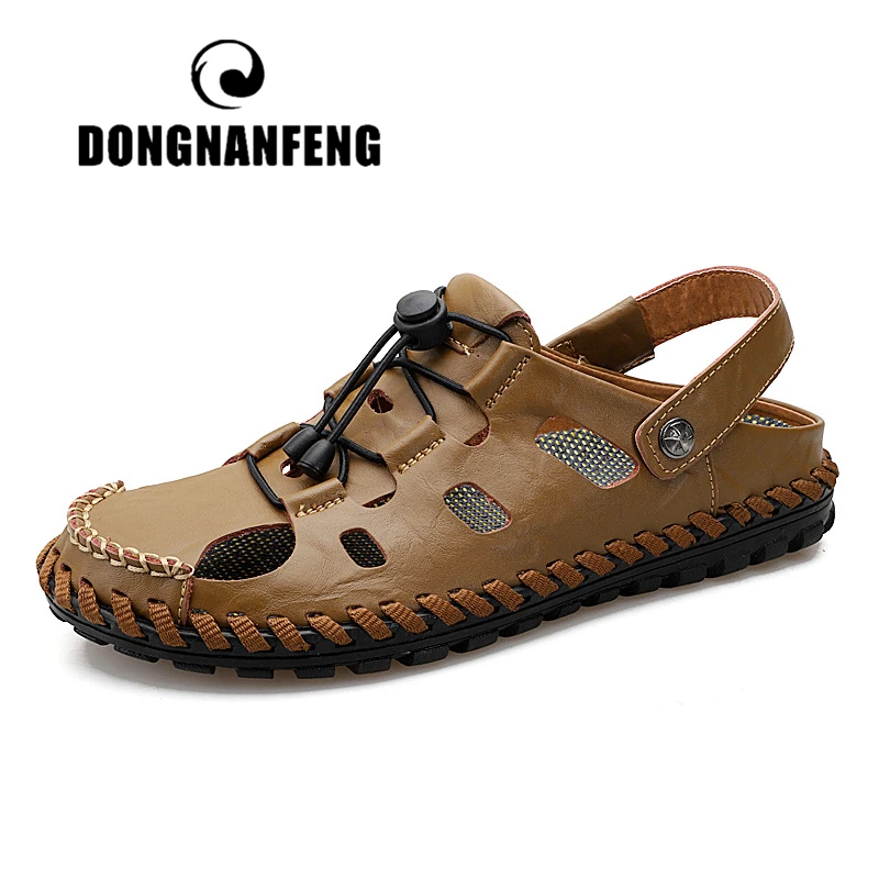 

DONGNANFENG Men's Male Casual Shoes Sandals Cow Genuine Leather Beach Cool Summer Spring Outdoor Pigskin Size 46 47 48 NR-6630