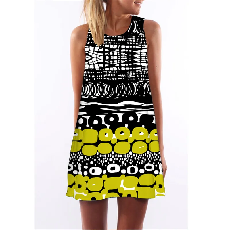 

MEIBONA Summer Women Mini Dress Sexy Elegant Beach Wear Geometric Print Loose Casual Dress Sleeveless Slim Dress Vestidos 2019
