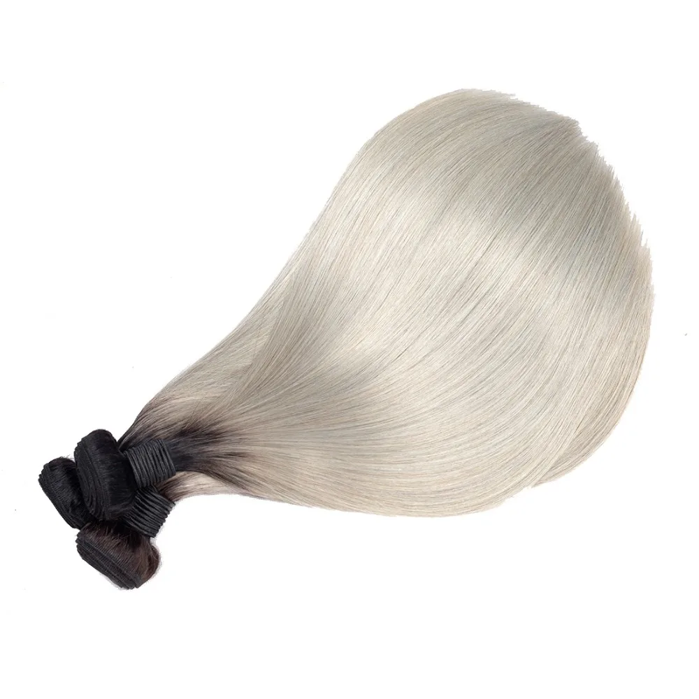T1B/серебристо-серый Цвет Ombre Пучки Волос прямо бразильский плетение волос 3 Связки Реми натуральные волосы пучки для наращивания Piaoyi волос