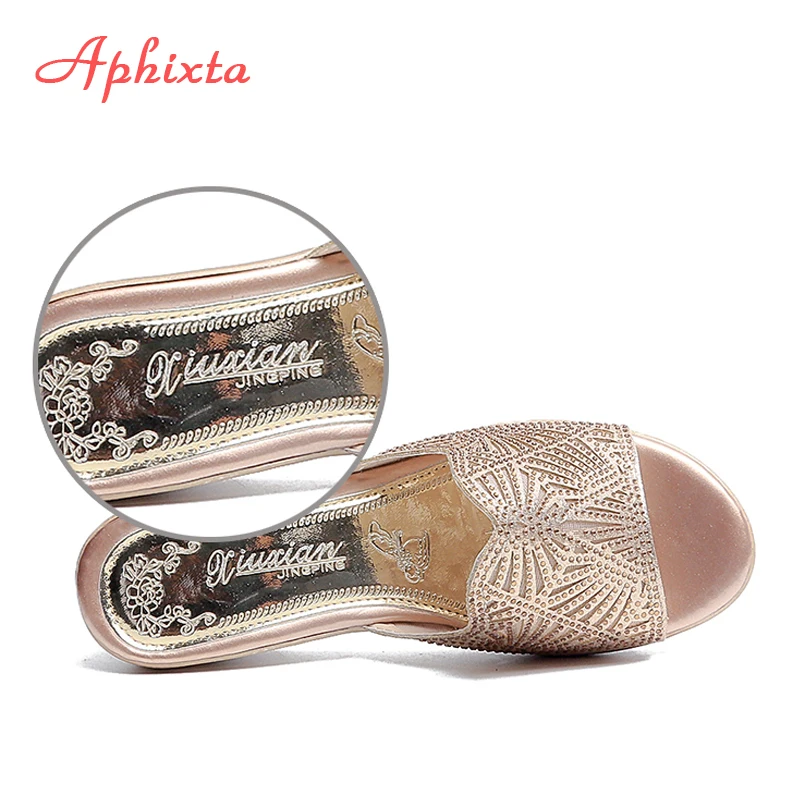 Aphixta/обувь на танкетке; женские шлепанцы; роскошная женская летняя обувь с открытым носком; черные шлепанцы; женские шлепанцы; пляжные сандалии с открытым носком