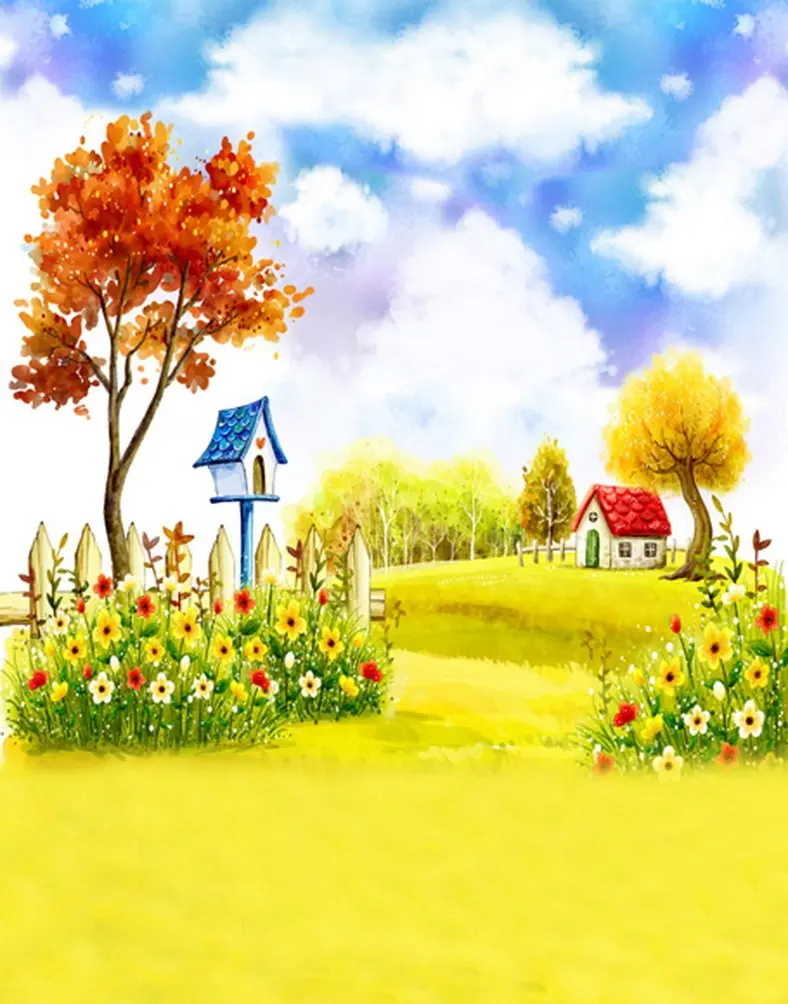 

5x7ft House Flowers Tree Lawn Painting Photography Backdrops Photo Props Studio Background